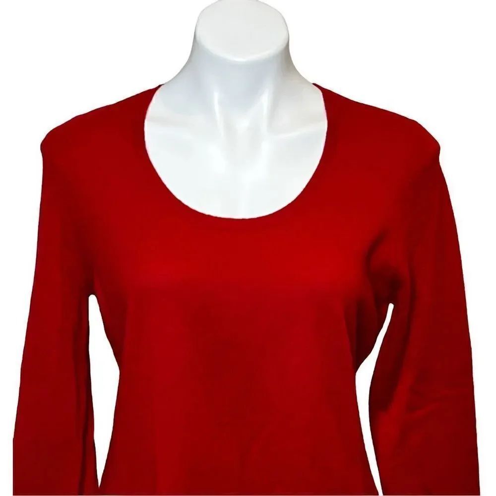 InCashmere red scoop neck 3/4 sleeve cashmere sweater size L - Picture 2 of 15